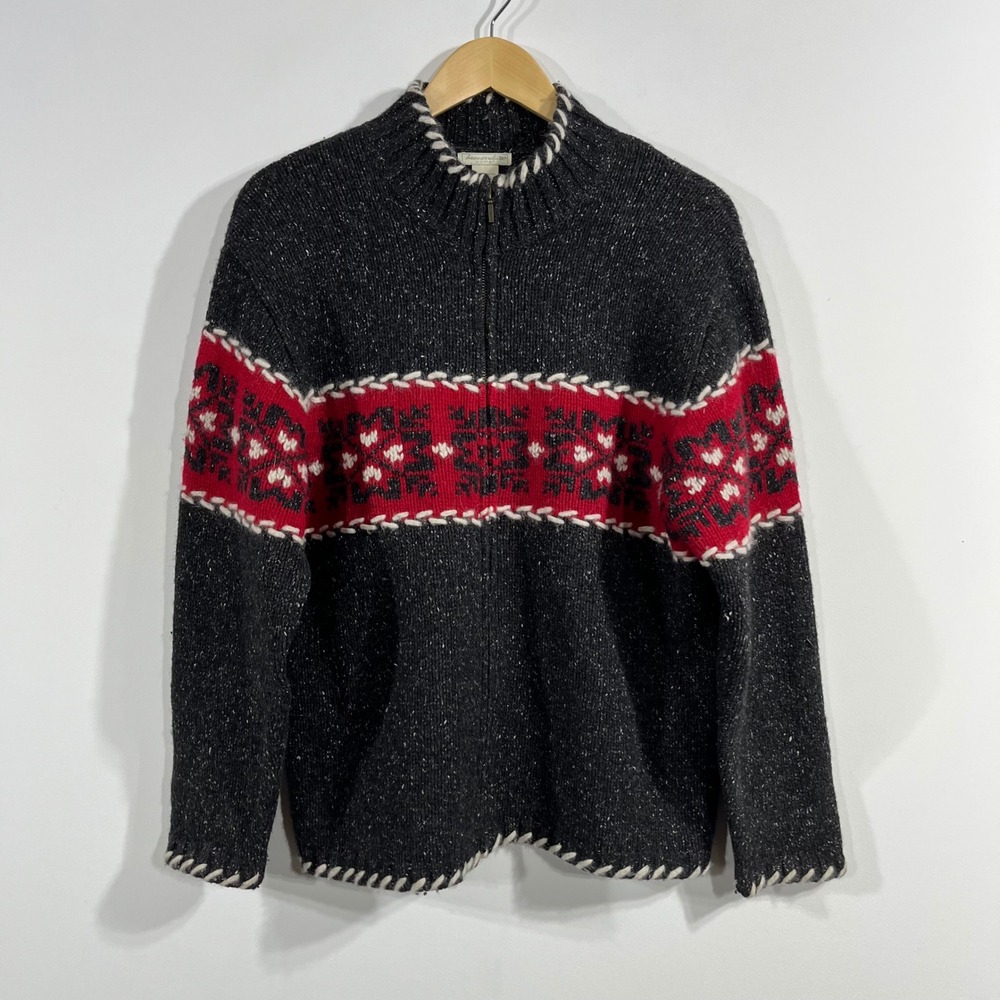 Deane & White VTG 90s Lambswool Silk‎ Fair Isle Full Zip Sweater Women 1X Boho